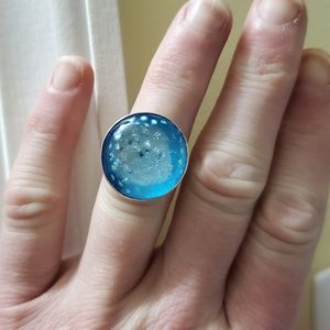Blue Dichroic Glass Ring Size 7